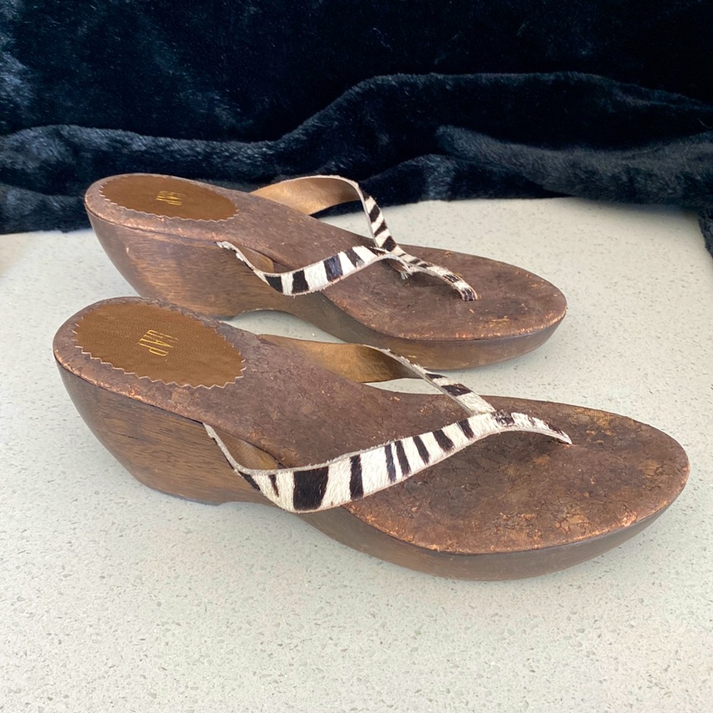 Gap wooden wedge sandal with faux zebra hair and cork